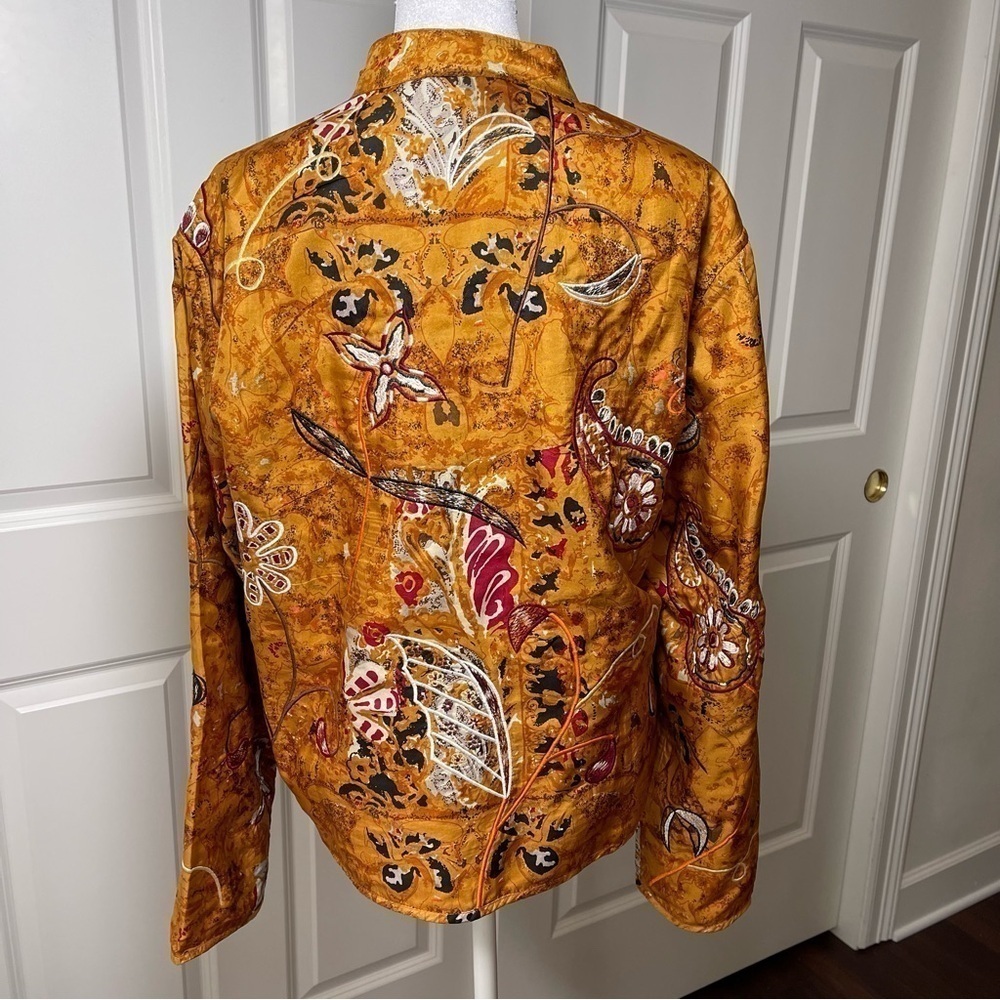 Anu by Natural Silk Embroidered Beaded Open Jacket Mandarin Neckline Large - Picture 4 of 16